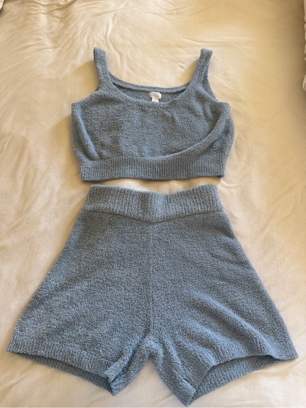 stars above Dusty Blue Plush High-Waist Knit Shorts Set